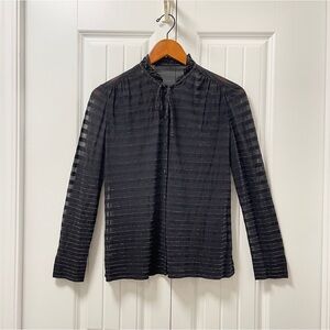 Vintage Italian Sheer Shimmer Button-Up Ribbon Blouse Black Gold